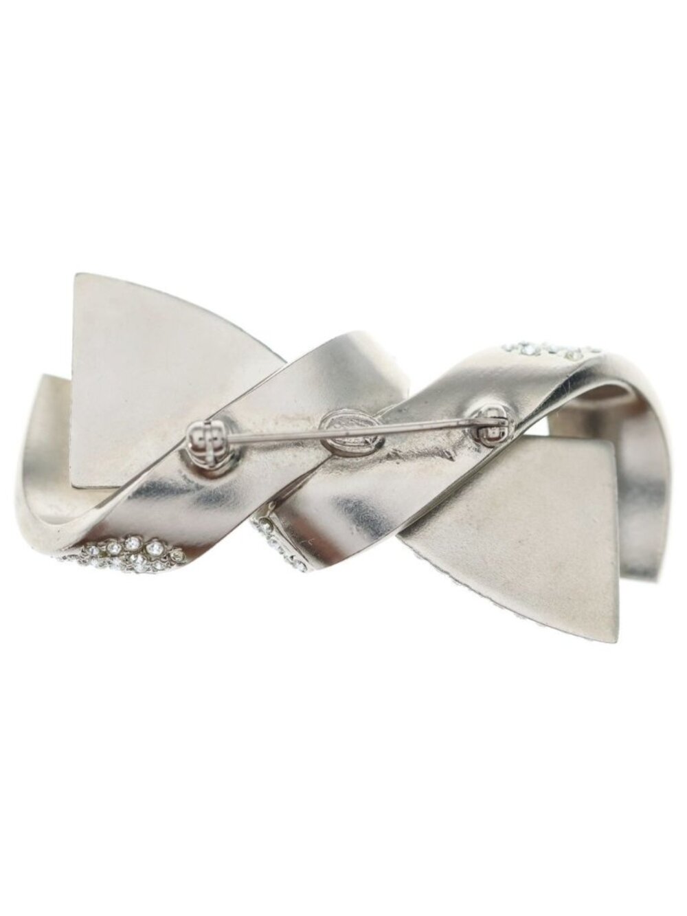 Chanel CC Logo Coco Ribbon Brooch Rhinestone Silver - Picture 2 of 6
